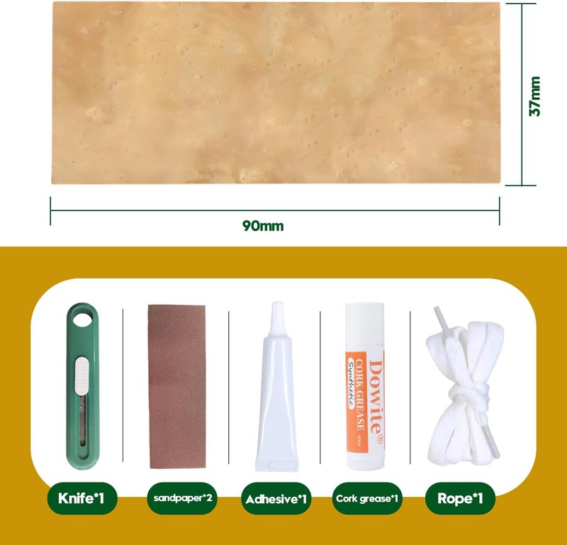 Dowite Clarinet Cork Replacement Kit - 37mm x 90mm Corks 3 PCS, Blade, Rope, Sandpaper 2PCS, Cork Grease，Adhesive - Easy DIY Maintenance & Repair for Clarinets - Image 2